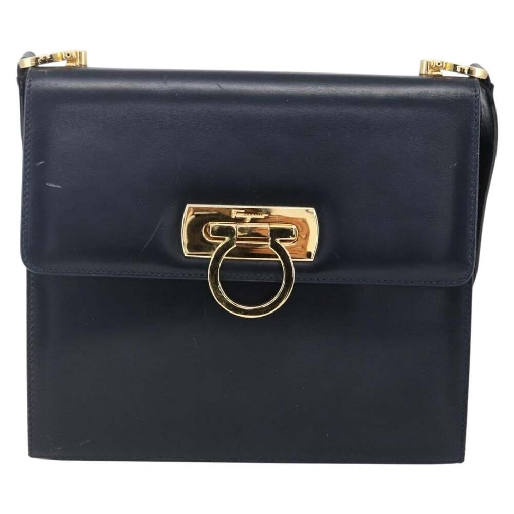 Salvatore Ferragamo Leather Gancini Shoulder Bag Navy